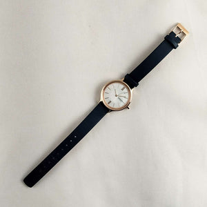 I Like Mikes Mid Century Modern Watches Skagen Unisex Watch, Mother of Pearl Dial, Rose Gold Tone Details, Navy Genuine Leather Strap