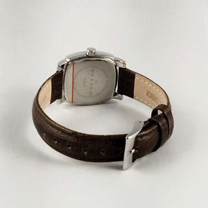 I Like Mikes Mid Century Modern Watches Skagen Unisex Watch, Square Mother of Pearl Dial, Brown Genuine Leather Strap