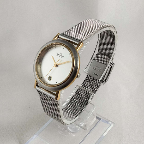 Skagen Denmark Mesh band analogue Watch silver tone with gold tone numbers s-l400.jpg main image 2