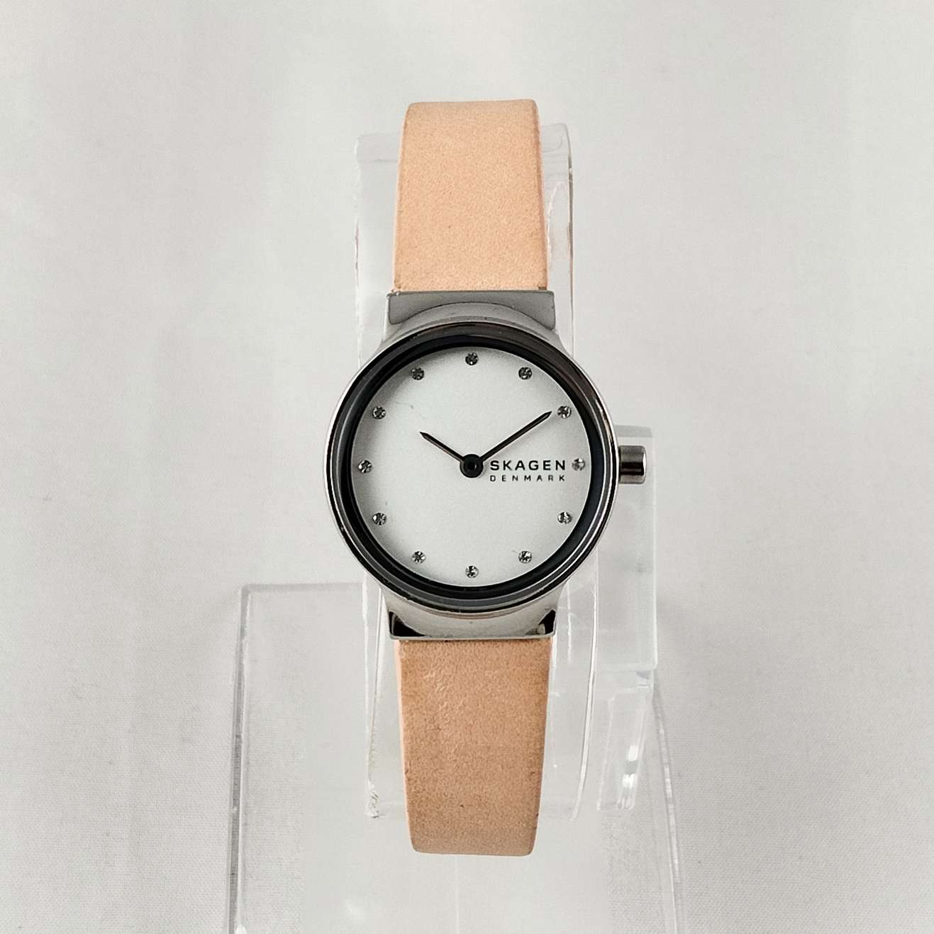 Skagen Watch, Jewel Hour Markers, Peach Genuine Leather Strap - I