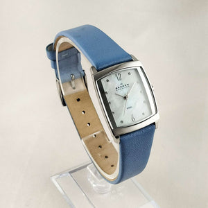I Like Mikes Mid Century Modern Watches Skagen Watch, Mother of Pearl Dial, Periwinkle Blue Leather Strap