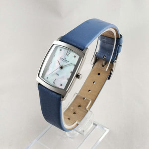 I Like Mikes Mid Century Modern Watches Skagen Watch, Mother of Pearl Dial, Periwinkle Blue Leather Strap