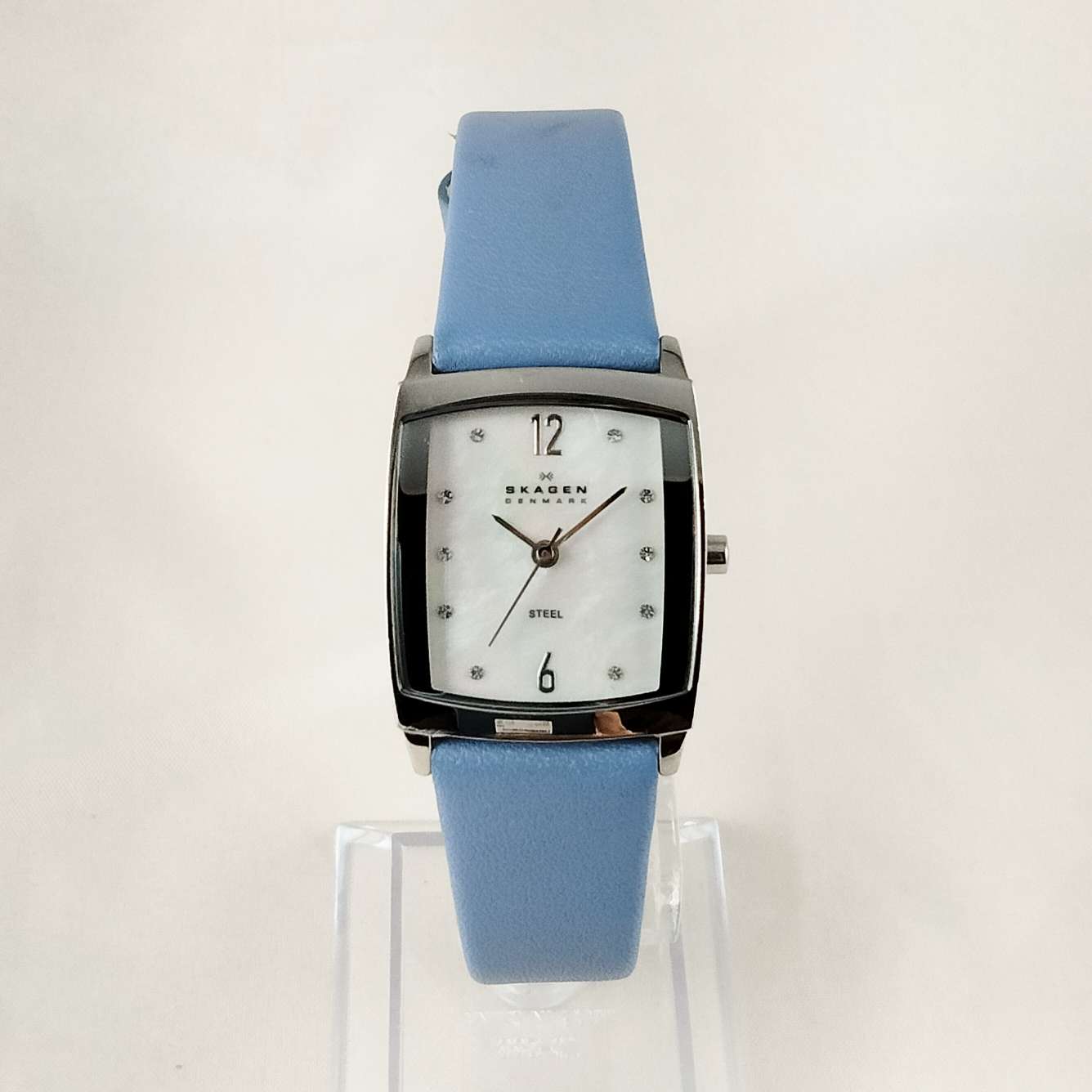 Skagen 590SSL1LCR Women Watch 19mm MOP Blue Leather Crystals New Battery Skagen Watch, Mother of Pearl Dial, Periwinkle Blue Leather  main image 2