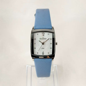 I Like Mikes Mid Century Modern Watches Skagen Watch, Mother of Pearl Dial, Periwinkle Blue Leather Strap
