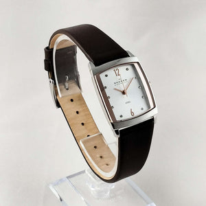I Like Mikes Mid Century Modern Watches Skagen Watch, Rectangular Dial, Dark Brown Leather Strap