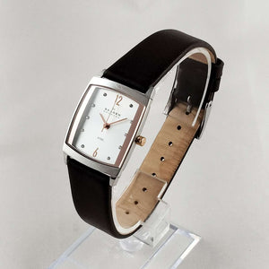 I Like Mikes Mid Century Modern Watches Skagen Watch, Rectangular Dial, Dark Brown Leather Strap