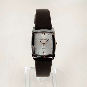 I Like Mikes Mid Century Modern Watches Skagen Watch, Rectangular Dial, Dark Brown Leather Strap