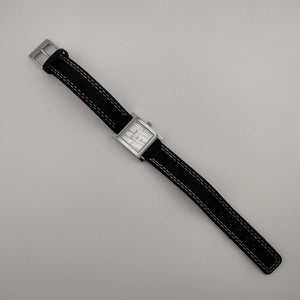 I Like Mikes Mid Century Modern Watches Skagen Watch, Square Mother of Pearl Dial, Genuine Black Leather Strap with Contrast Stitching