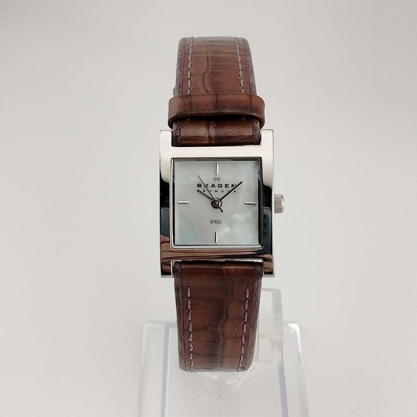 Skagen Watch, Square Mother of Pearl Dial, Genuine Brown 