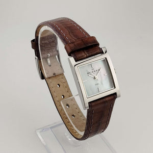 I Like Mikes Mid Century Modern Watches Skagen Watch, Square Mother of Pearl Dial, Genuine Brown Leather Strap