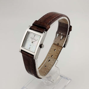 I Like Mikes Mid Century Modern Watches Skagen Watch, Square Mother of Pearl Dial, Genuine Brown Leather Strap