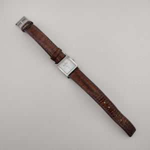 I Like Mikes Mid Century Modern Watches Skagen Watch, Square Mother of Pearl Dial, Genuine Brown Leather Strap