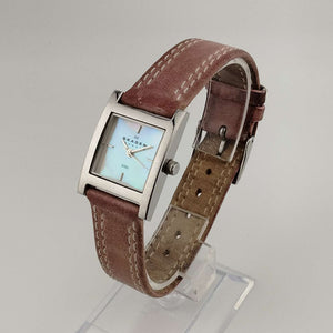 I Like Mikes Mid Century Modern Watches Skagen Watch, Square Pink Mother of Pearl Dial, Genuine Pink Leather Strap