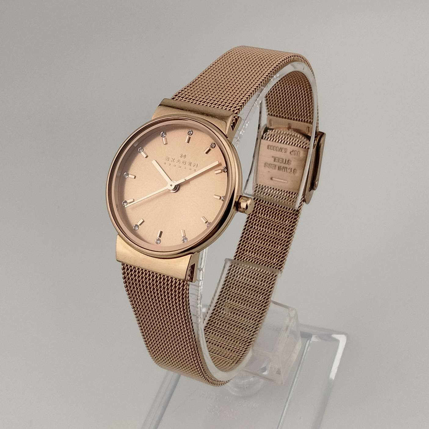 Skagen Women Rose Gold Tone Watch, Jewel Hour Markers 