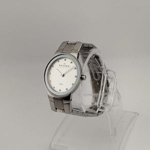 I Like Mikes Mid Century Modern Watches Skagen Women's All Silver Tone Watch, Jewel Markers, Bracelet Strap