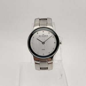 I Like Mikes Mid Century Modern Watches Skagen Women's All Silver Tone Watch, Jewel Markers, Bracelet Strap