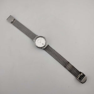 I Like Mikes Mid Century Modern Watches Skagen Women's All Silver Tone Watch, Minimal Round Face, Date Window, Mesh Strap