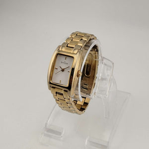 I Like Mikes Mid Century Modern Watches Skagen Women's Gold Tone Watch, White Rectangular Dial, Bracelet Strap