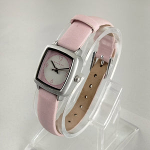 I Like Mikes Mid Century Modern Watches Skagen Women's or Kid's Stainless Steel Watch, Pink and White Dial, Light Pink Leather Strap