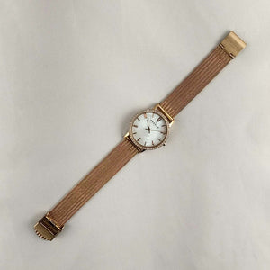 I Like Mikes Mid Century Modern Watches Skagen Women's Oversized Watch, Mother of Pearl Dial, Rose Gold Tone Details, Mesh Strap