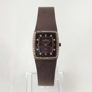 I Like Mikes Mid Century Modern Watches Skagen Women's Petite Dark Brown Watch, Mesh Strap