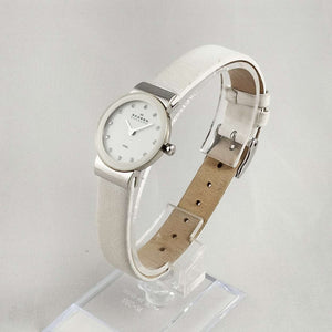 I Like Mikes Mid Century Modern Watches Skagen Women's Petite Watch, Jewel Details, White Genuine Leather Strap