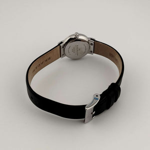 I Like Mikes Mid Century Modern Watches Skagen Women's Petite Watch, Silver Tone and Jewel Details, Genuine Black Leather Strap