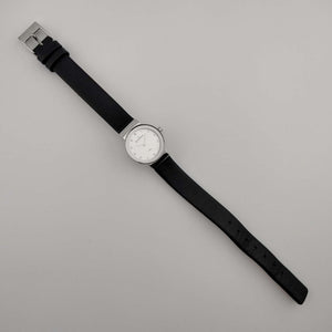I Like Mikes Mid Century Modern Watches Skagen Women's Petite Watch, Silver Tone and Jewel Details, Genuine Black Leather Strap