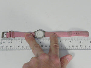 I Like Mikes Mid Century Modern Watches Skagen Women's Round Stainless Steel Mother of Pearl Watch, Leather Band in Light Pink