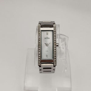 I Like Mikes Mid Century Modern Watches Skagen Women's Silver Tone Watch, Elongated Rectangular Dial, Jewel Detail, Link Strap