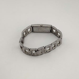 I Like Mikes Mid Century Modern Watches Skagen Women's Silver Tone Watch, Elongated Rectangular Dial, Jewel Detail, Link Strap