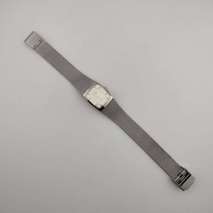 I Like Mikes Mid Century Modern Watches Skagen Women's Silver Tone Watch, Rectangular White Dial, Adjustable Mesh Strap