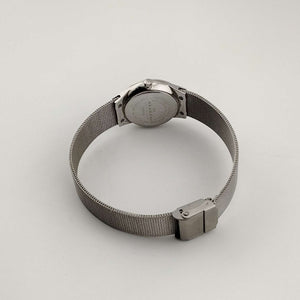 I Like Mikes Mid Century Modern Watches Skagen Women's Silver Tone Watch, Round Black Dial, Bejeweled Bezel, Adjustable Mesh Strap