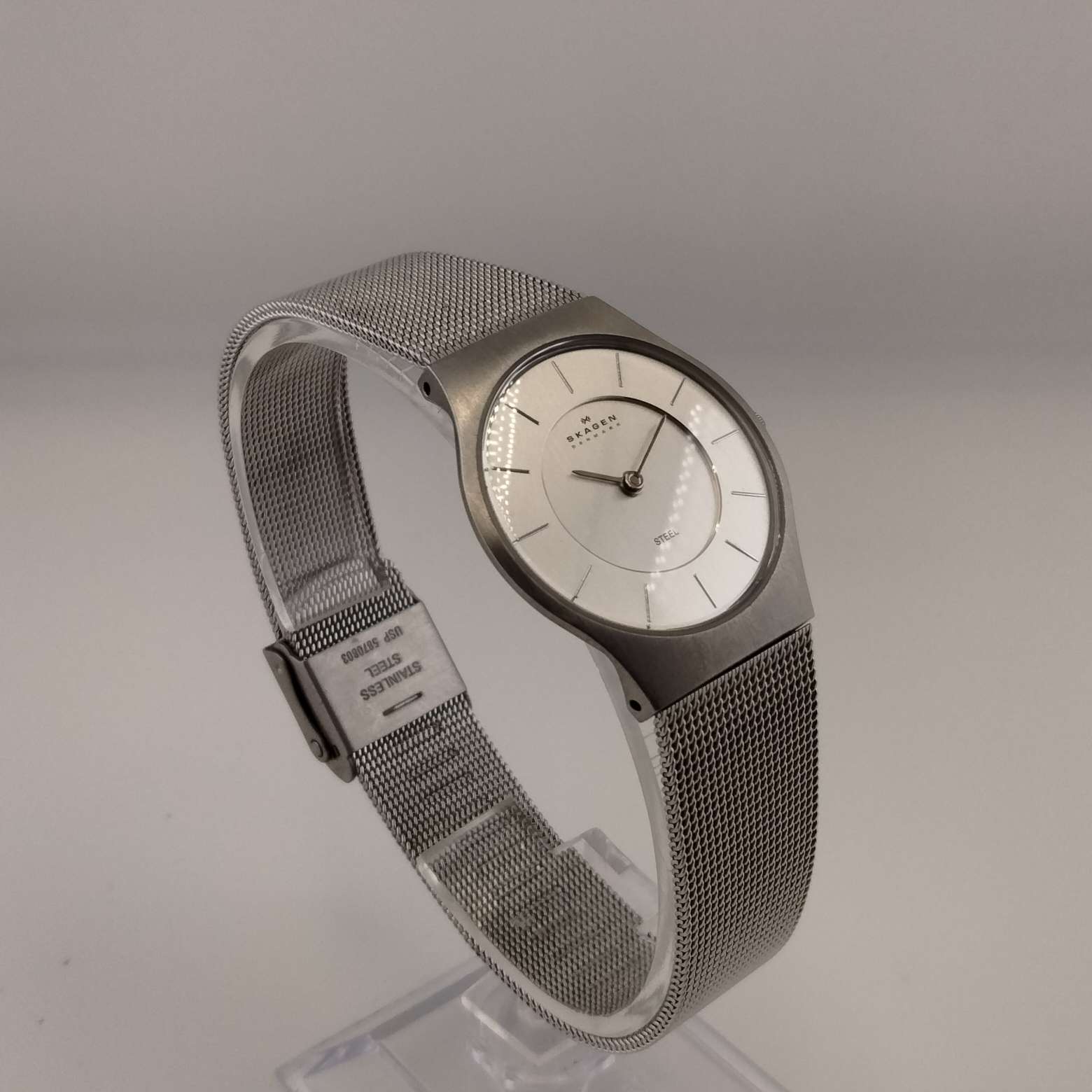 I Like Mikes Mid Century Modern Watches Skagen Women's Silver Tone Watch, Round Dial, Adjustable Mesh Strap