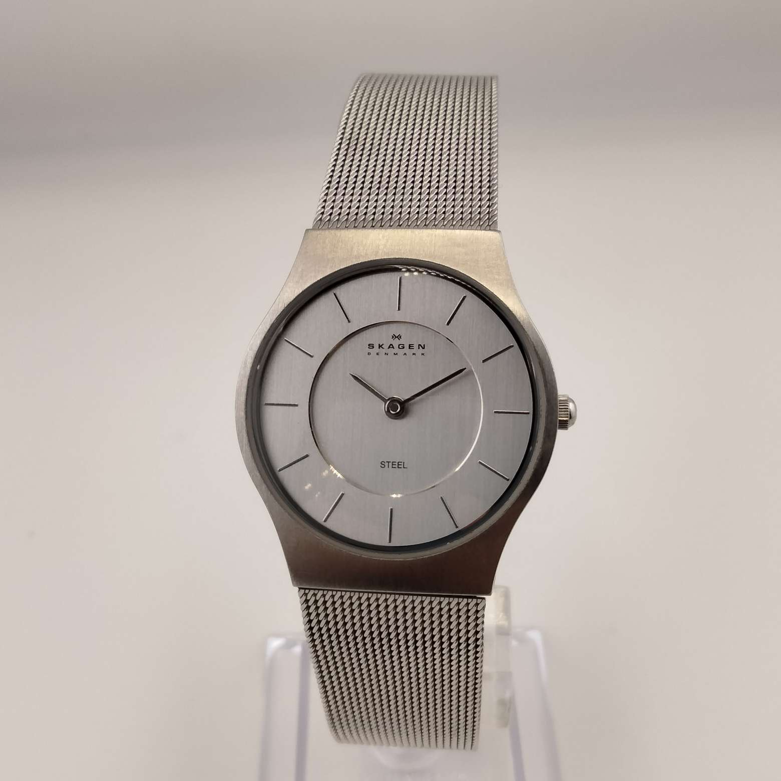 I Like Mikes Mid Century Modern Watches Skagen Women's Silver Tone Watch, Round Dial, Adjustable Mesh Strap