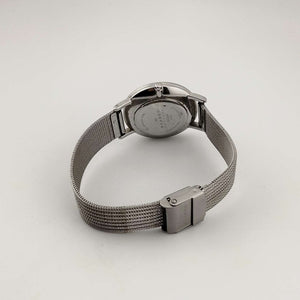 I Like Mikes Mid Century Modern Watches Skagen Women's Silver Tone Watch, Round Dial, Bejeweled Bezel, Adjustable Mesh Strap