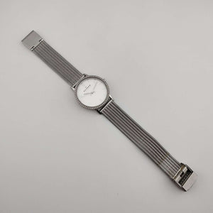 I Like Mikes Mid Century Modern Watches Skagen Women's Silver Tone Watch, Round Dial, Bejeweled Bezel, Adjustable Mesh Strap