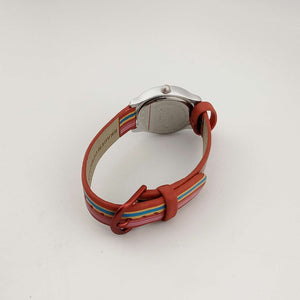 I Like Mikes Mid Century Modern Watches Skagen Women's Silver Tone Watch, Round White Dial, Rainbow Rubber Strap