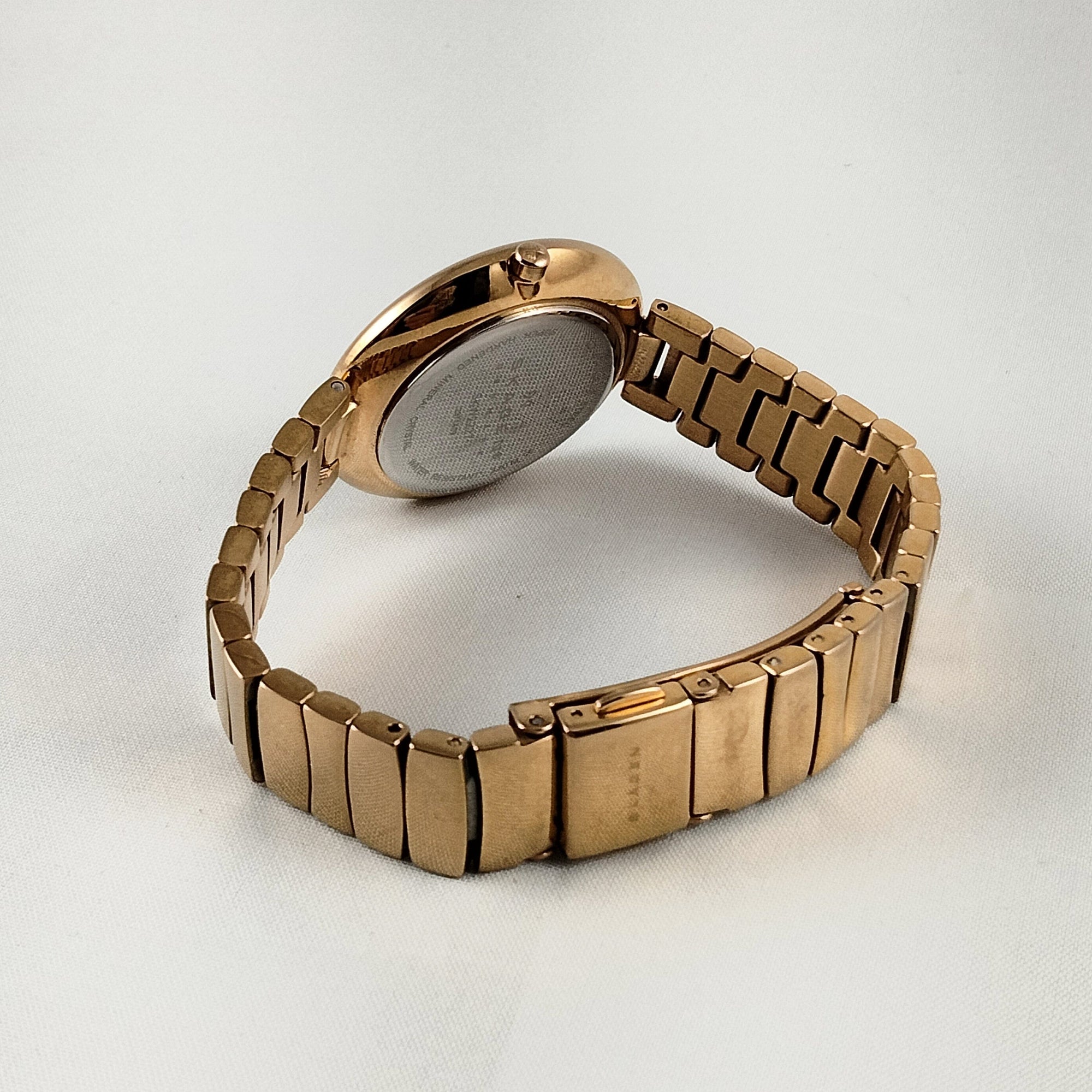 I Like Mikes Mid Century Modern Watches Skagen Women's Stainless Steel Gold Tone Watch, Rose Gold Tone Dial, Jewel Hour Markers, Bracelet Strap