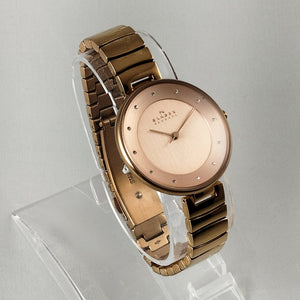 I Like Mikes Mid Century Modern Watches Skagen Women's Stainless Steel Gold Tone Watch, Rose Gold Tone Dial, Jewel Hour Markers, Bracelet Strap