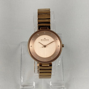 I Like Mikes Mid Century Modern Watches Skagen Women's Stainless Steel Gold Tone Watch, Rose Gold Tone Dial, Jewel Hour Markers, Bracelet Strap