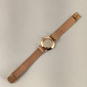 I Like Mikes Mid Century Modern Watches Skagen Women's Stainless Steel Gold Tone Watch, White Mother of Pearl Dial, Jewel Details, Gold Tone Mesh Strap