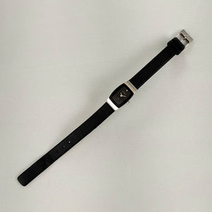 I Like Mikes Mid Century Modern Watches Skagen Women's Stainless Steel Rectangular Watch, Black Dial, Black Leather Strap