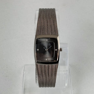 I Like Mikes Mid Century Modern Watches Skagen Women's Stainless Steel Square Watch, Black Dial, Mesh Strap