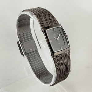 I Like Mikes Mid Century Modern Watches Skagen Women's Stainless Steel Square Watch, Black Dial, Mesh Strap