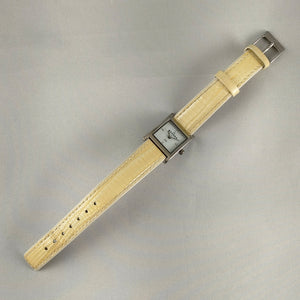 I Like Mikes Mid Century Modern Watches Skagen Women's Stainless Steel Square Watch, Mother of Pearl Dial, Yellow Leather Strap
