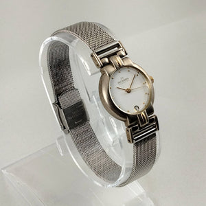 I Like Mikes Mid Century Modern Watches Skagen Women's Stainless Steel Watch, Gold Tone Dot Hour Markers, Date Window, Mesh Strap