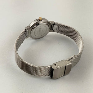 I Like Mikes Mid Century Modern Watches Skagen Women's Stainless Steel Watch, Gold Tone Dot Hour Markers, Date Window, Mesh Strap