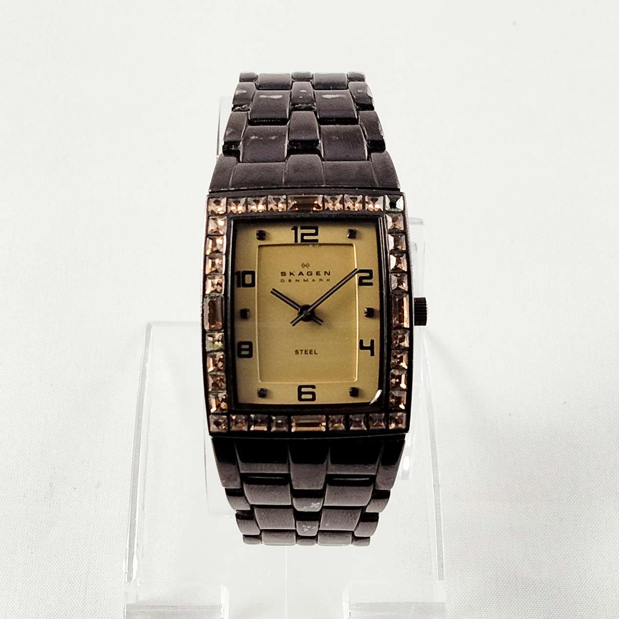 I Like Mikes Mid Century Modern Watches Skagen Women's Stainless Steel Watch, Jewel Details, Brown Bracelet Strap