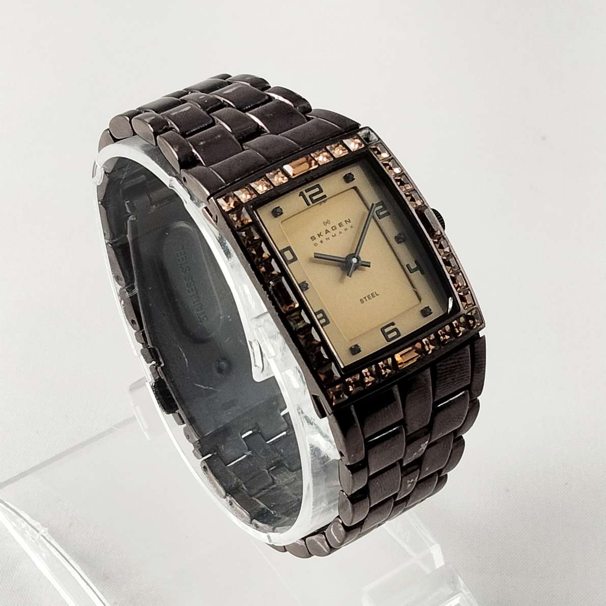 I Like Mikes Mid Century Modern Watches Skagen Women's Stainless Steel Watch, Jewel Details, Brown Bracelet Strap